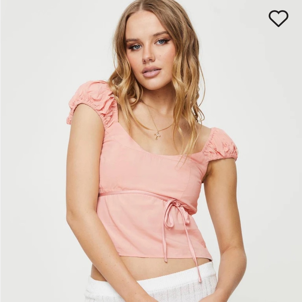 Princess Polly Blush Pink Puff Sleeve Tie-Front Top